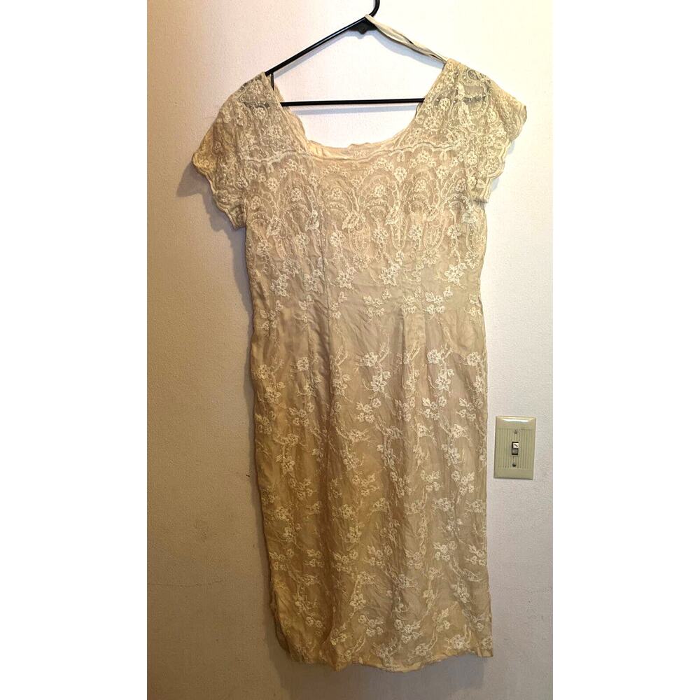 C1960 Lace Elegant Dress Cap Sleeves Med